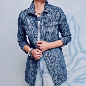 Chico's Blue Zebra Striped Denim Jacket